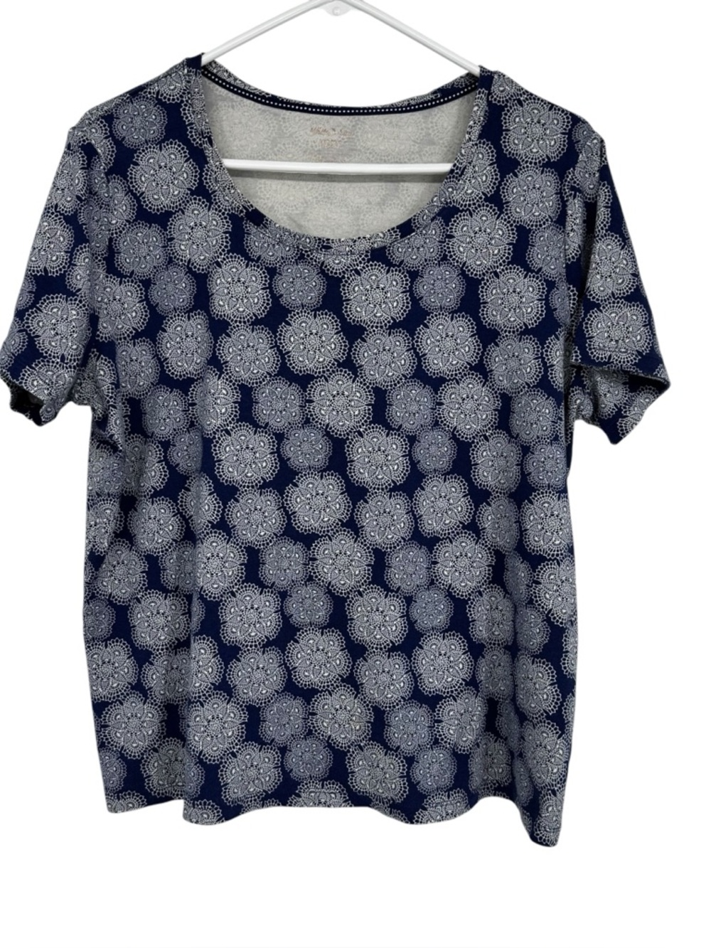 Women’s White Stag Size XXL Blue/White Cotton Print Short Sleeve Jersey T-Shirt
